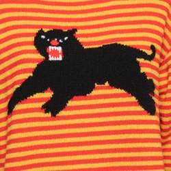 Pre Owned Gucci Red & Yellow Striped Panther Intarsia Knit Wool Jumper XS