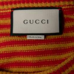 Pre Owned Gucci Red & Yellow Striped Panther Intarsia Knit Wool Jumper XS