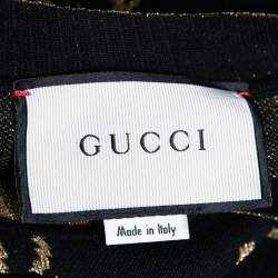 Pre Owned Gucci Black Jacquard Wool Crew Neck Sweater M