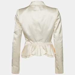 Pre Owned Gucci Cream Cotton & Silk Pleat Detail Blazer S