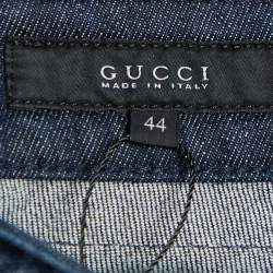 Gucci Dark Blue Houndstooth Print Denim New Leggings Fit Jeans M/Waist - 35.5"