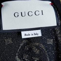Pre Owned Gucci Black & Gold Lurex Knit Wool GG Button Front Cardigan XS