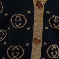 Pre Owned Gucci Black & Gold Lurex Knit Wool GG Button Front Cardigan XS