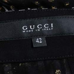 Pre Owned Gucci Black Monochrome Lurex Polka Dot Silk Pants M