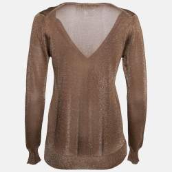 Gucci Brown & Gold Lurex Knit V-Neck Sweater S