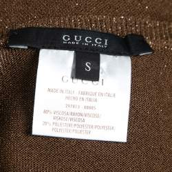 Gucci Brown & Gold Lurex Knit V-Neck Sweater S