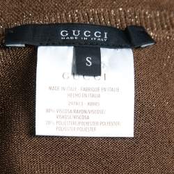 Gucci Brown & Gold Lurex Knit V-Neck Sweater S