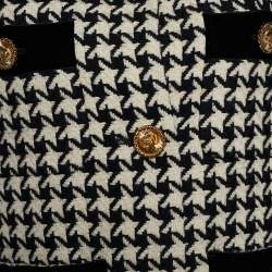 Pre Owned Gucci Monochrome Houndstooth Optical Tweed Button Front Jacket M