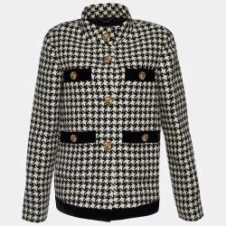 Pre Owned Gucci Monochrome Houndstooth Optical Tweed Button Front Jacket M