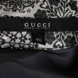 Pre Owned Gucci Black Monochrome Metallic Floral Jacquard Shift Dress S
