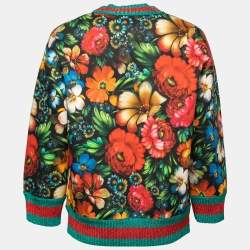 Pre Owned Gucci Multicolor Floral Printed Cotton Tiger Sequin Embellished Sweatshirt M