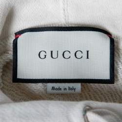 Pre Owned Gucci Cream Cotton Sequin Logo Embellished Hoodie M