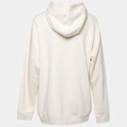 Pre Owned Gucci Cream Cotton Sequin Logo Embellished Hoodie M