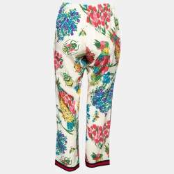 Pre Owned Gucci Multicolor Floral Print Silk Elastic Waist Pants S