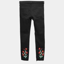 Pre Owned Gucci Black Stretch Denim Floral Embroidered Skinny Jeans S Waist 27"