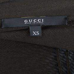Pre Owned Gucci Olive Green Knit Pintucked Neck Tie Detail Sheer Top XS