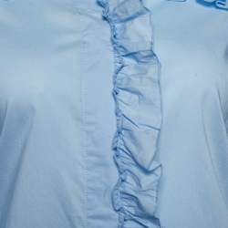 Pre Owned Gucci Light Blue Cotton Ruffled Button Front Blouse L
