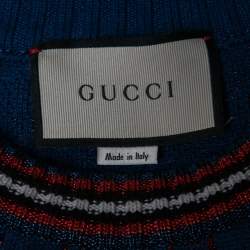 Pre Owned Gucci Blue GG Lurex jacquard Wool Round Neck Jumper L