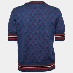 Pre Owned Gucci Blue GG Lurex jacquard Wool Round Neck Jumper L