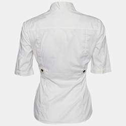Pre Owned Gucci White Cotton Plunge Neck Blouse S