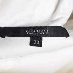 Pre Owned Gucci White Cotton Plunge Neck Blouse S