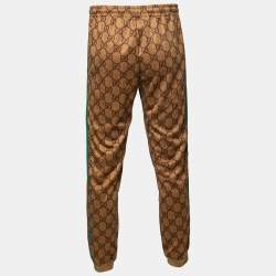 Pre Owned Gucci Light Brown GG Supreme Web Trim Track Pants S