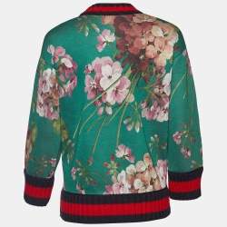 Pre Owned Gucci Green Blooms Print Modal Knit Trim Sweatshirt S