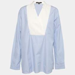 Gucci Blue Striped Cotton Contrast Paneled Long Sleeve Shirt L