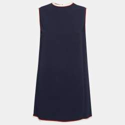 Gucci Navy Blue Crepe Contrast Trim Shift Dress S