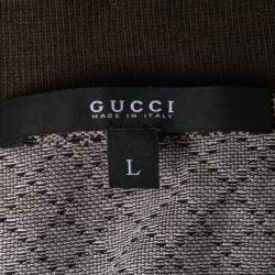Pre Owned Gucci Brown Patterned Cotton Pique Short Sleeve Polo T-Shirt L
