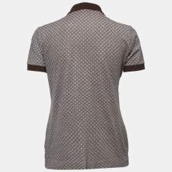 Pre Owned Gucci Brown Patterned Cotton Pique Short Sleeve Polo T-Shirt L