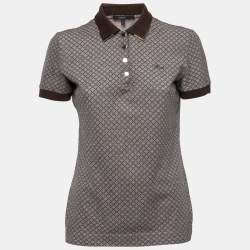Pre Owned Gucci Brown Patterned Cotton Pique Short Sleeve Polo T-Shirt L