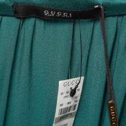 Gucci Green Silk Satin Draped Maxi Dress S