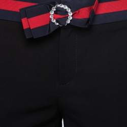 Pre Owned Gucci Black Stretch-Knit Contrast Trim Bow-Detail Skinny Pants M 