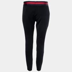Pre Owned Gucci Black Stretch-Knit Contrast Trim Bow-Detail Skinny Pants M 