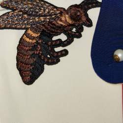 Pre Owned Gucci Cream Silk Contrast Trim Neck Tie Detail Shirt M