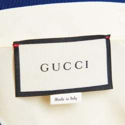 Pre Owned Gucci Cream Silk Contrast Trim Neck Tie Detail Shirt M