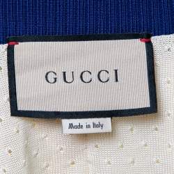 Pre Owned Gucci Cream Knit Web Stripe Trimmed Zip Front Jacket XS