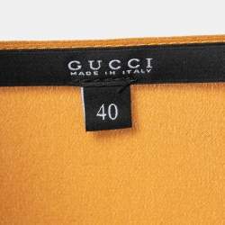 Pre Owned Gucci Mustard Yellow Silk Crepe Sleeveless Draped Neck Top S