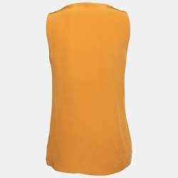 Pre Owned Gucci Mustard Yellow Silk Crepe Sleeveless Draped Neck Top S