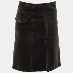 Pre Owned Gucci Dark Brown GG Monogram Velvet Mini Skirt S