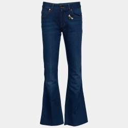 Pre Owned Gucci Blue Bee Butterfly Patched Denim Flared Leg Jeans S Waist 30.5"