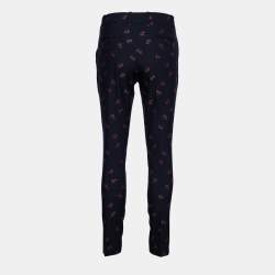 Gucci Navy Blue Floral Jacquard Tapered Leg Pants S