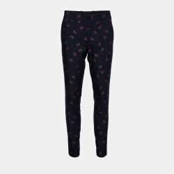 Gucci Navy Blue Floral Jacquard Tapered Leg Pants S
