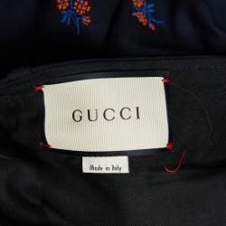Gucci Navy Blue Floral Jacquard Tapered Leg Pants S