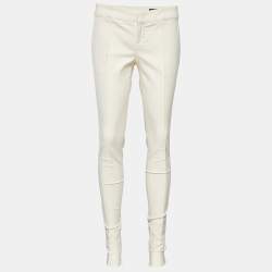 Pre Owned Gucci Cream Stretch Cotton Slim Fit Trousers S