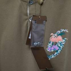 Pre Owned Gucci Olive Green Printed Cotton Short Sleeve T-Shirt M
