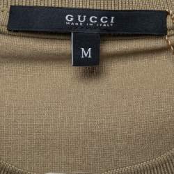 Pre Owned Gucci Olive Green Printed Cotton Short Sleeve T-Shirt M
