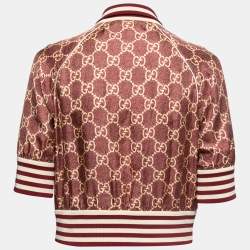 Pre Owned Gucci Burgundy GG Supreme Silk Zip-Front Jacket XS