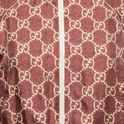 Pre Owned Gucci Burgundy GG Supreme Silk Zip-Front Jacket XS